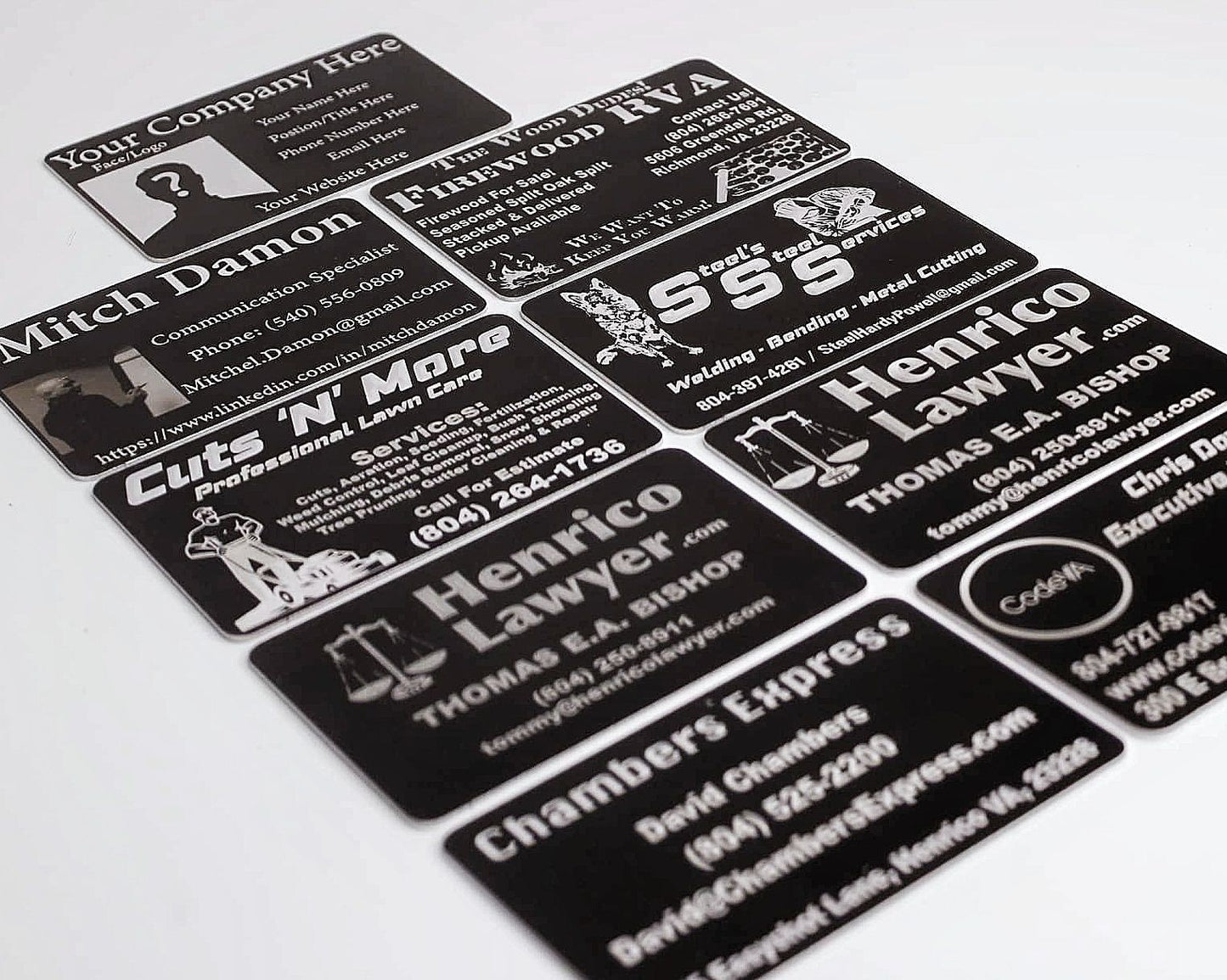 Laser Etched Black Anodized Aluminum Business Cards 100 Pack - BULK DISCOUNT SAVE $71